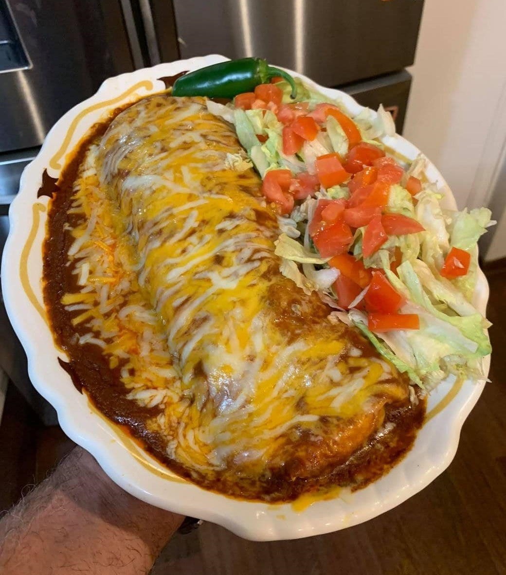 Beef and Bean Burritos Smothered with Red Chile Chimayo