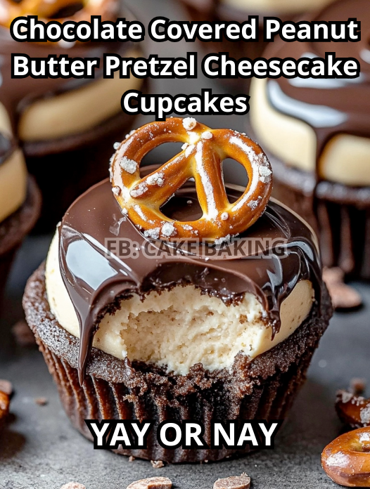 Chocolate Covered Peanut Butter Pretzel Cheesecake Cupcakes