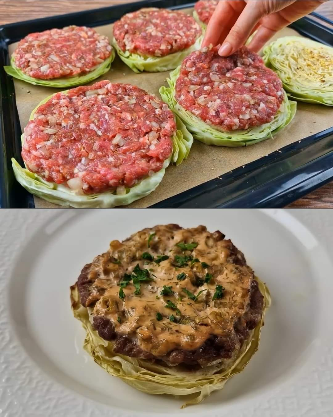 Baked Cabbage and Ground Beef with Parmesan Potatoes