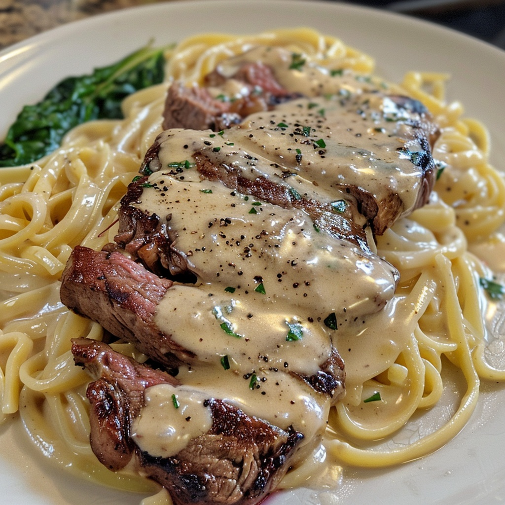 Savory Steak Gorgonzola Alfredo with Creamy Parmesan Sauce