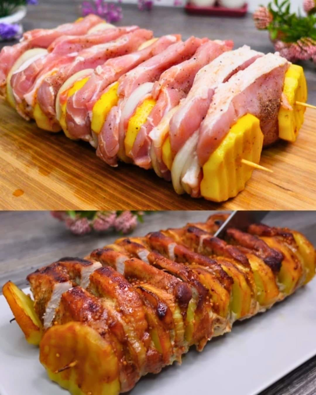 Pork and Potato Skewers with Honey Mustard Glaze